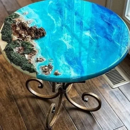 Wood & Blue Resin Table